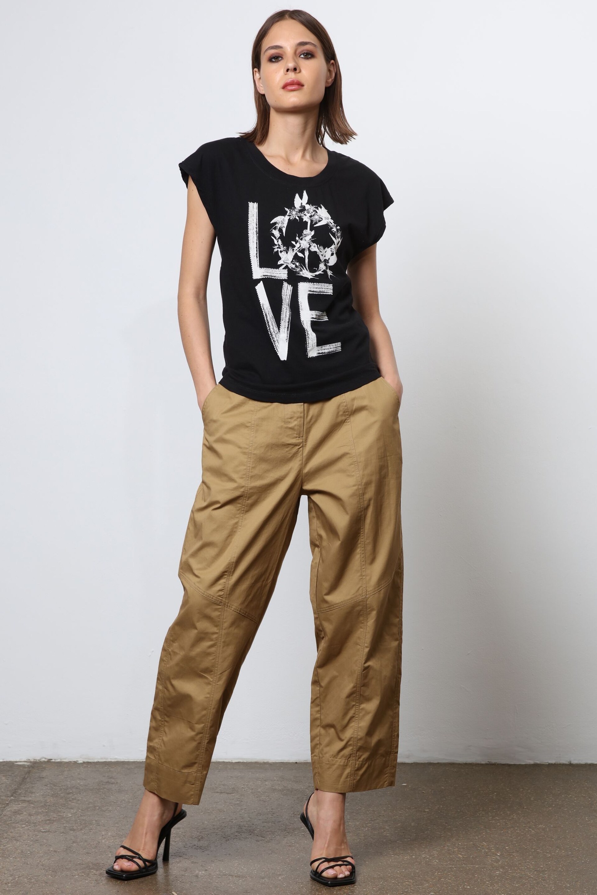 Religion Black Cute Fitted Love Slogan T-Shirt with Beading - Image 1 of 6