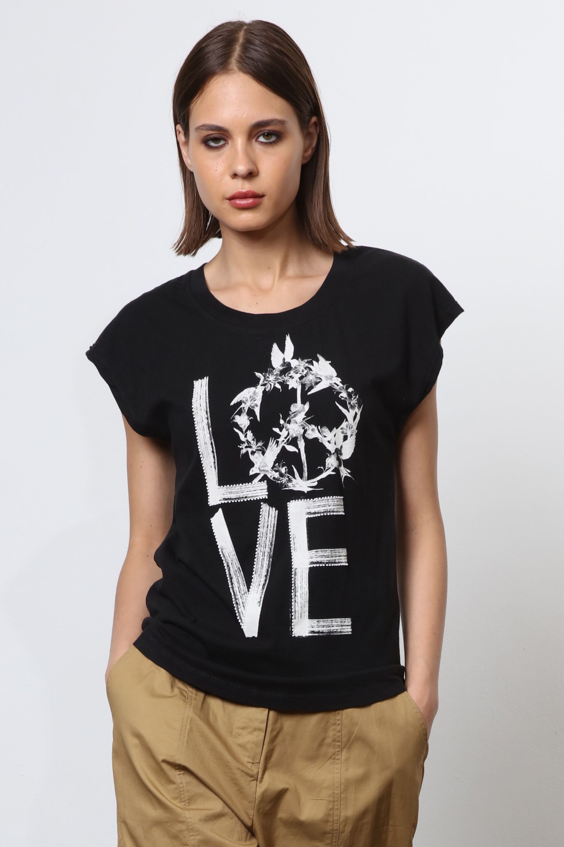 Religion Black Cute Fitted Love Slogan T-Shirt with Beading - Image 2 of 6