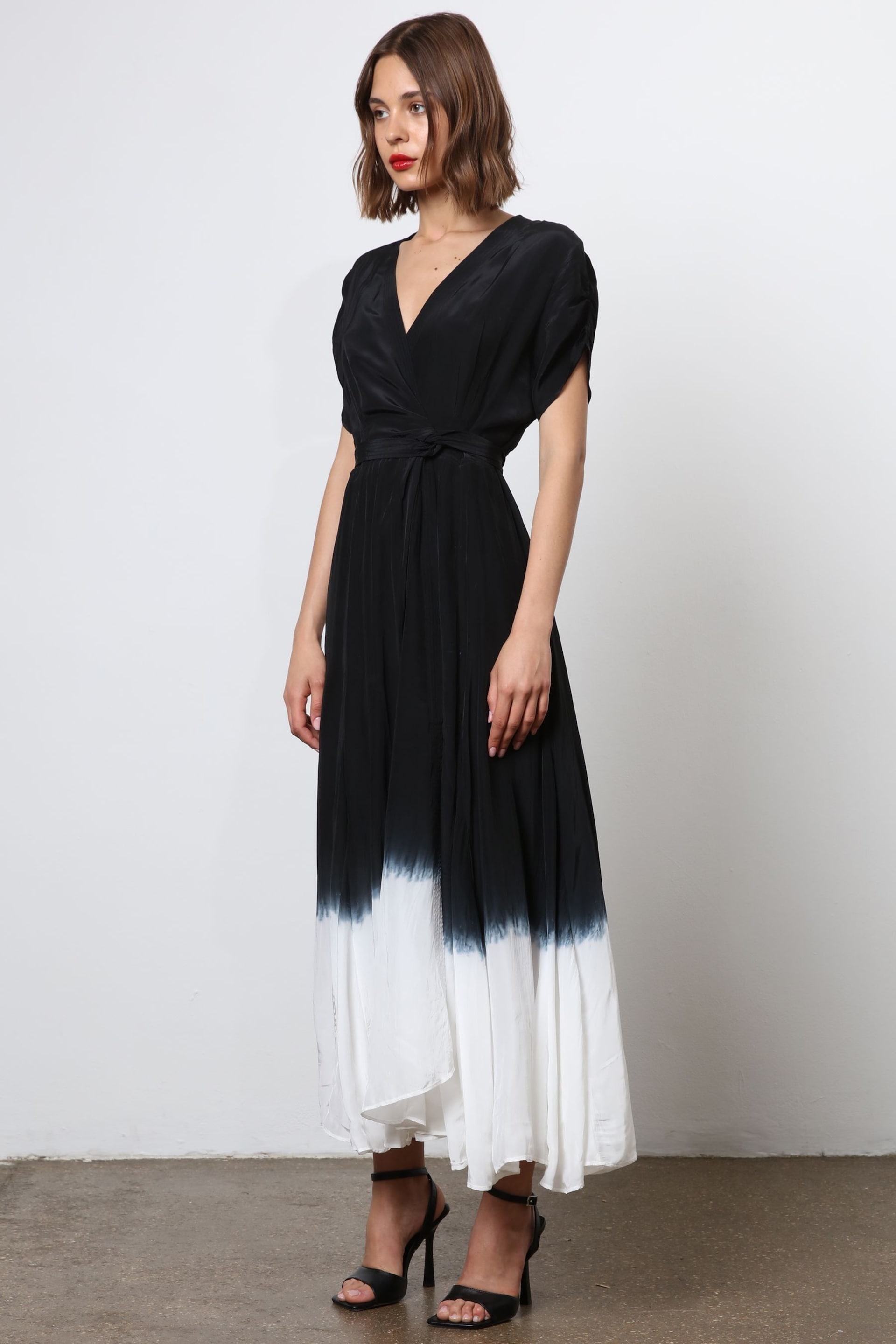 Religion Black Tie Dye Wrap Dress With Full Skirt - Image 7 of 8