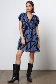 Religion Blue Spark Mini Dress With Tiered Skirt in Abstract Print - Image 3 of 6