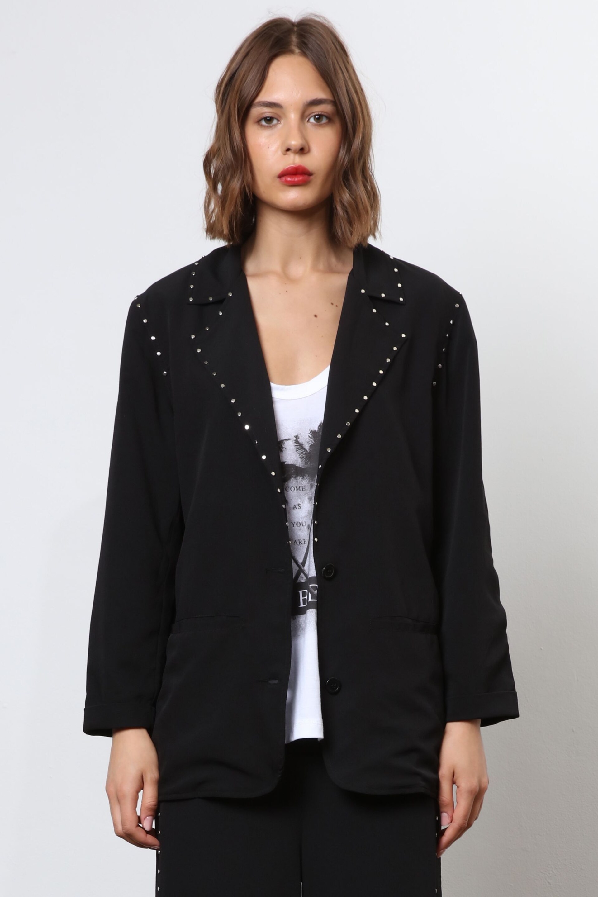 Religion Black Lightweight Casual Blazer With Stud Trims - Image 1 of 6