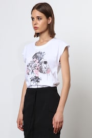 Religion White Cute Fitted Club T-Shirt with Floral Design - Image 6 of 6