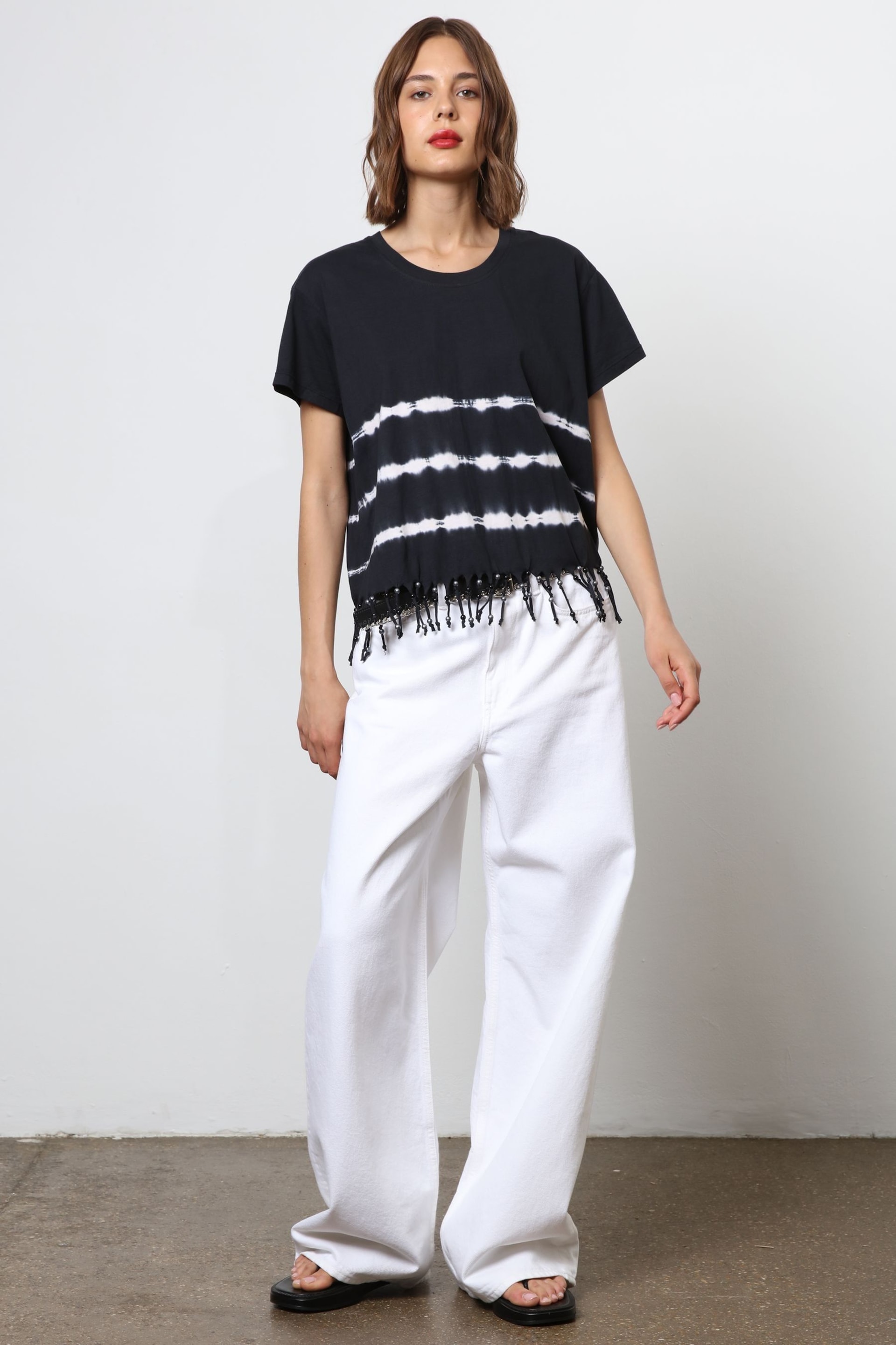 Religion Black Oversized Particle T-Shirt with Tie Dye Stripe and Tassles - Image 3 of 6