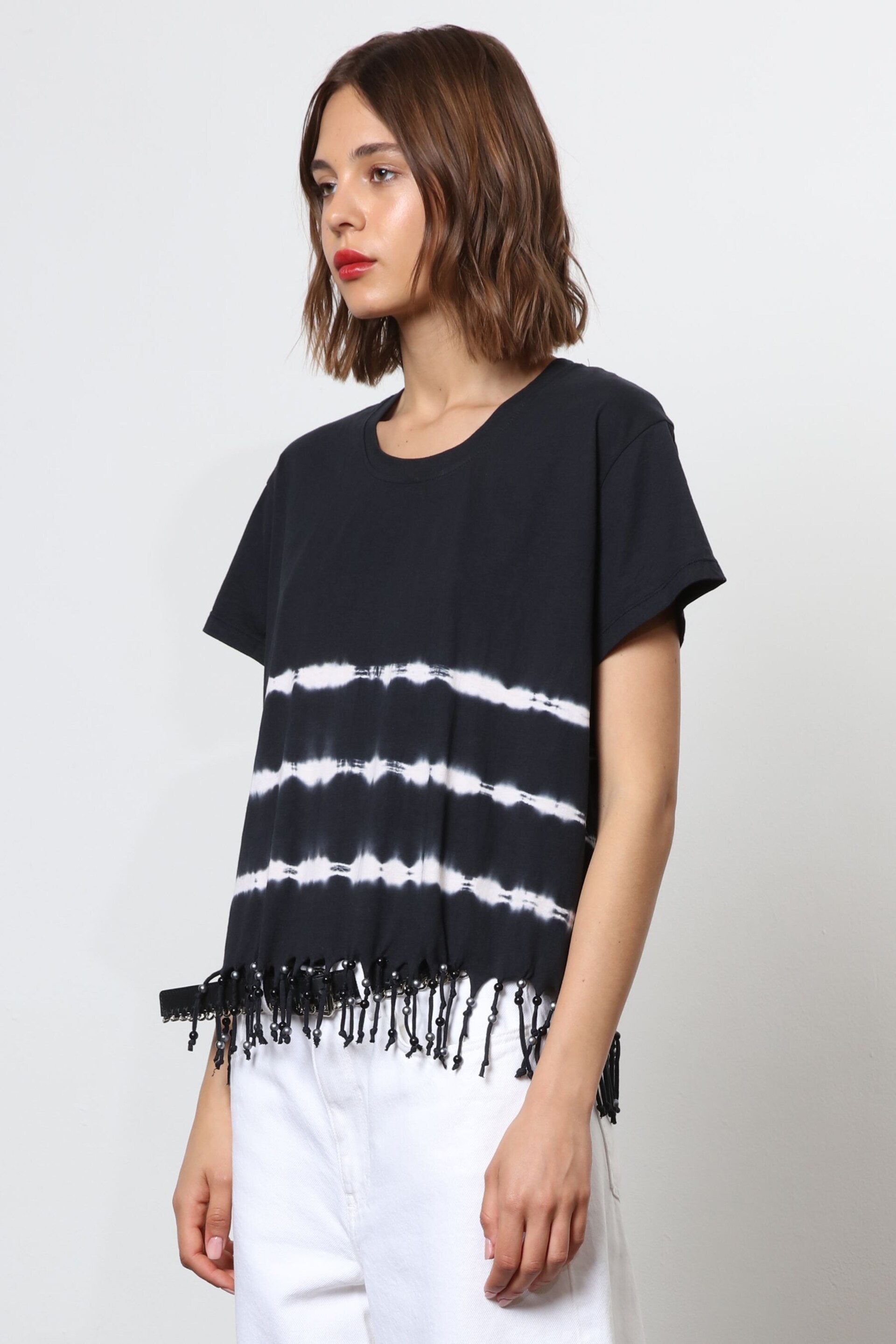 Religion Black Oversized Particle T-Shirt with Tie Dye Stripe and Tassles - Image 5 of 6