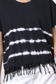 Religion Black Oversized Particle T-Shirt with Tie Dye Stripe and Tassles - Image 6 of 6