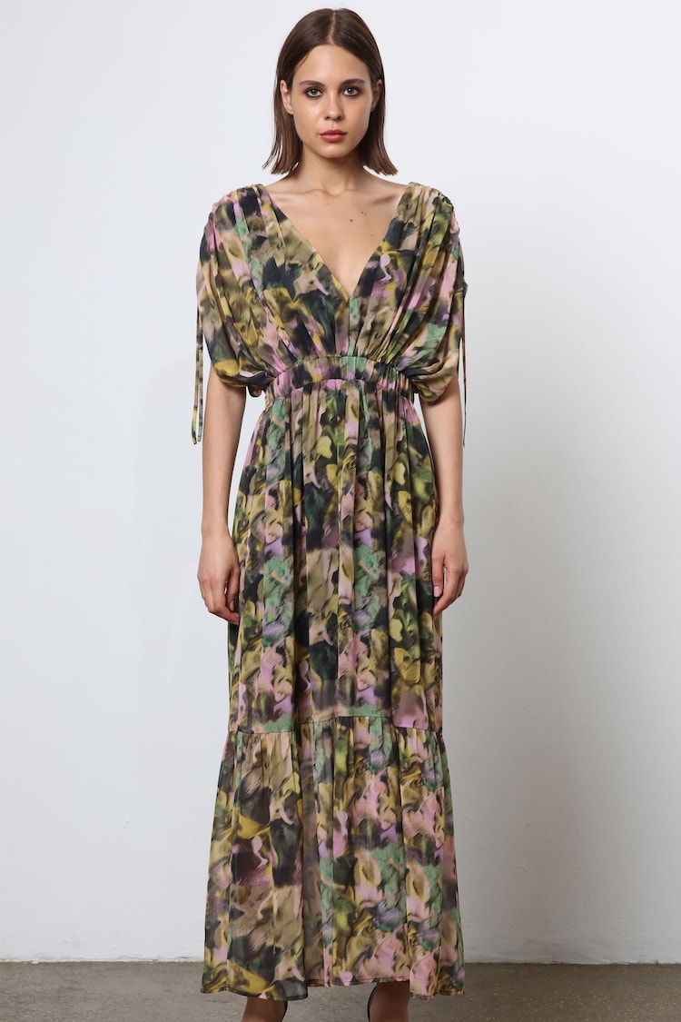 Religion Natural Maxi Dress With Tiered Skirt in Beautiful Prints - Image 1 of 8