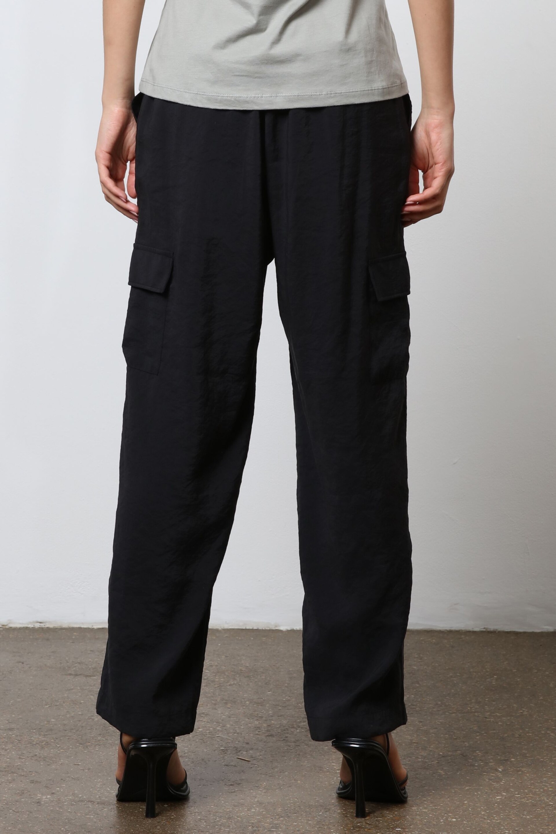 Religion Black Smart Utility Cargo Trousers With Pockets in Cupro - Image 3 of 6