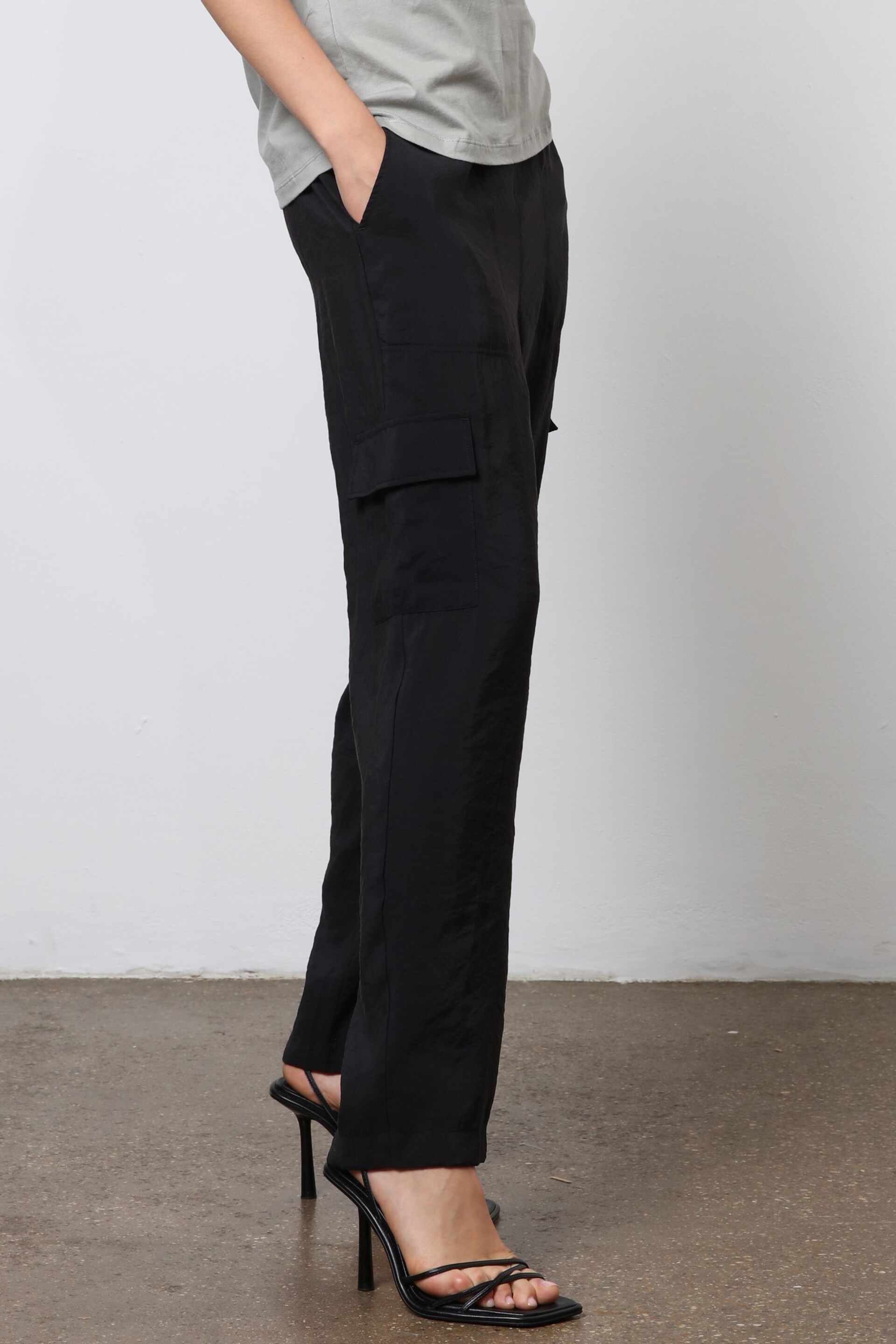 Religion Black Smart Utility Cargo Trousers With Pockets in Cupro - Image 5 of 6