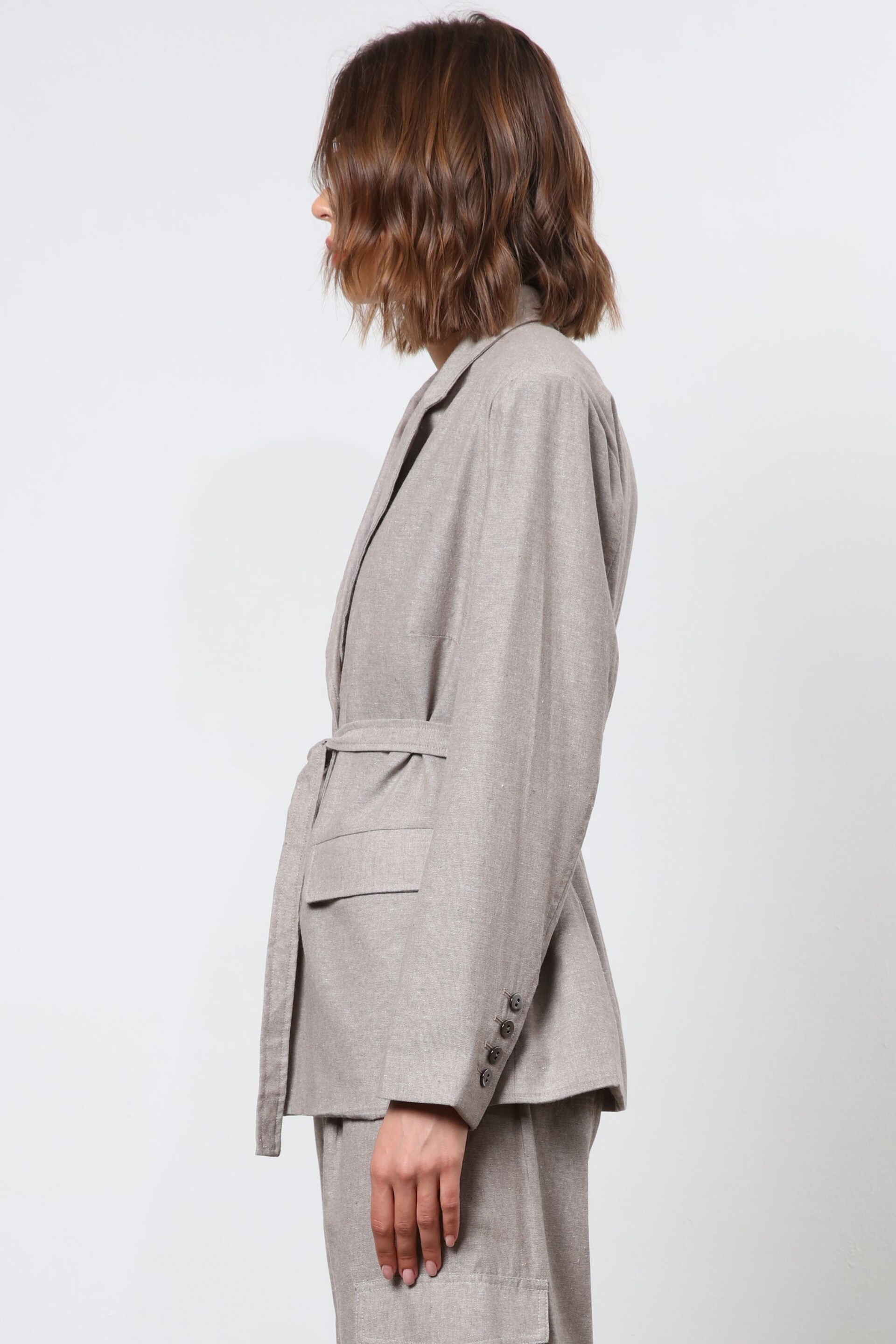 Religion Gray Belted Linen Mix Prime Blazer - Image 3 of 6