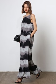 Religion Black Tie Dye Halterneck Maxi Dress With Large Floral Placement Print in Cupro - Image 6 of 9