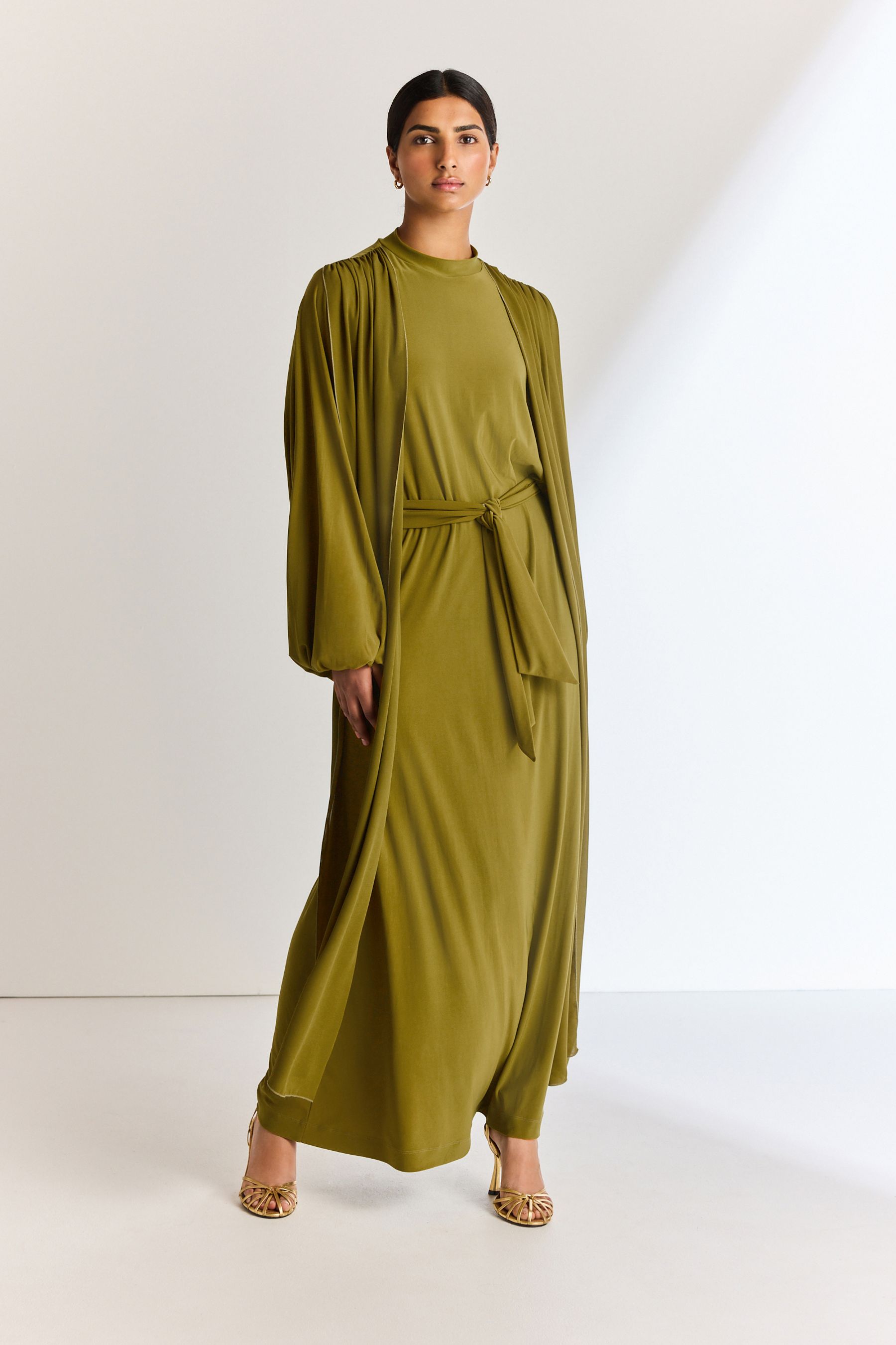 Olive green maxi dress long sleeve discount