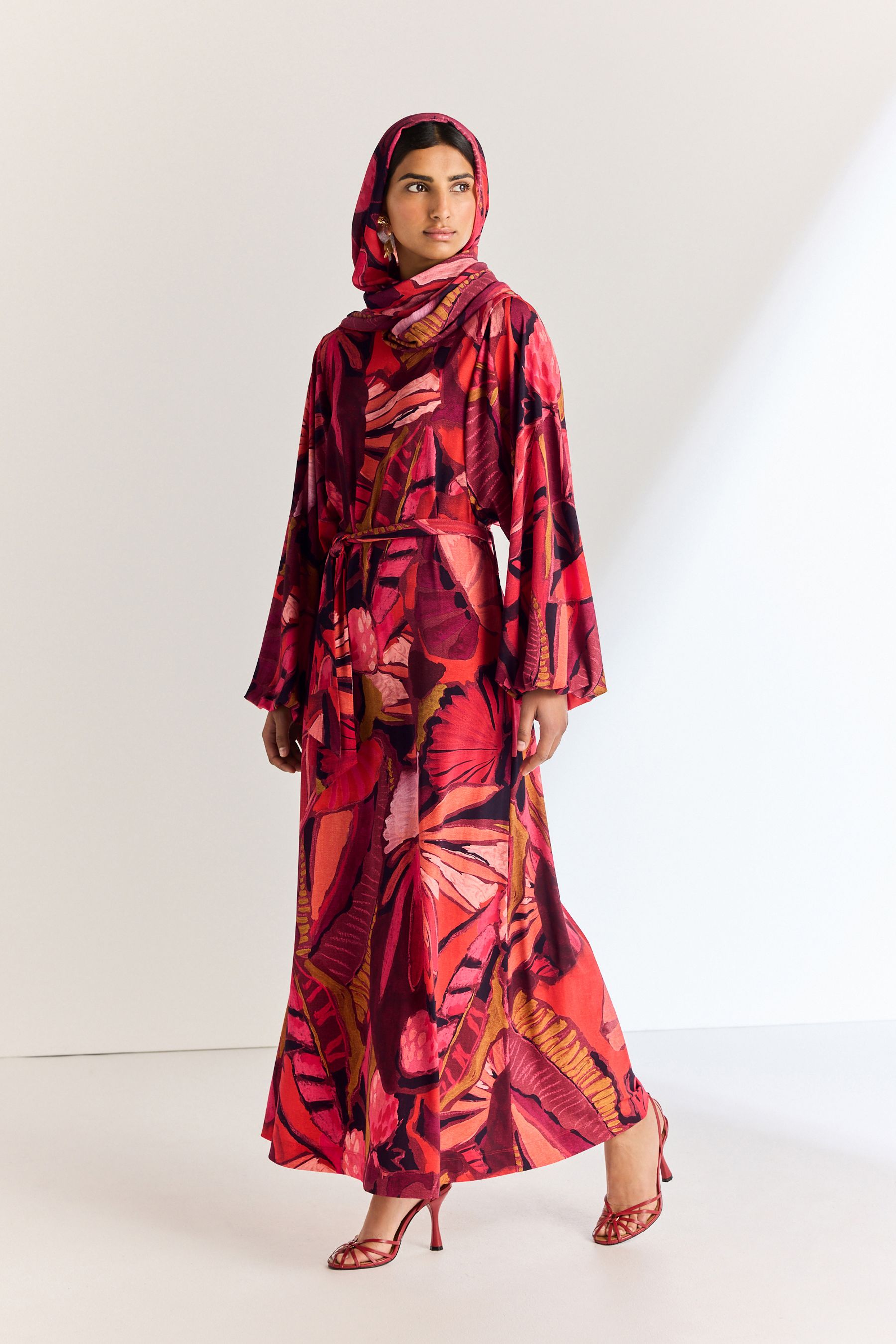 Red floral maxi dress long sleeve outlet