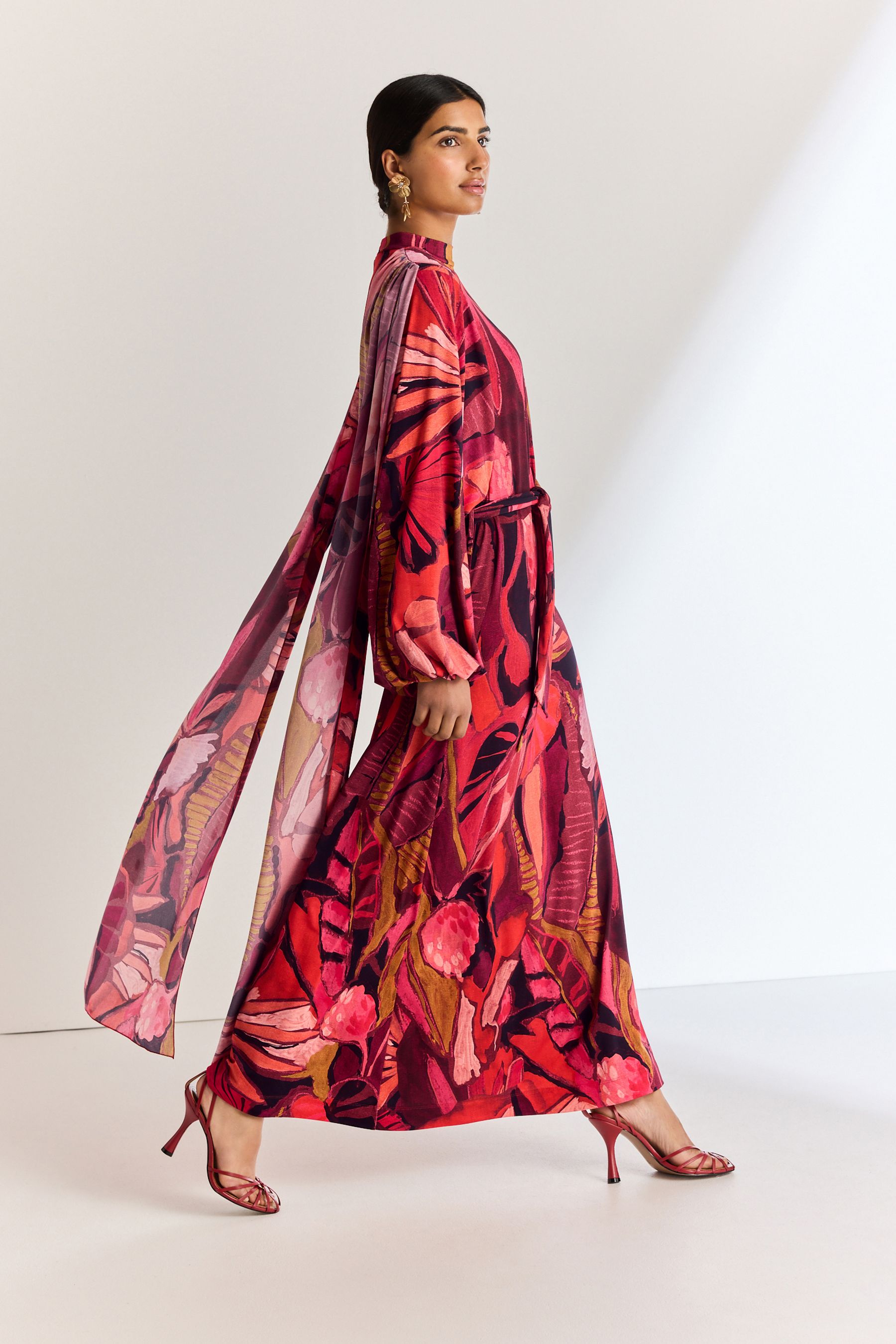 Buy Red Print Long Sleeve Scarf Maxi Dress from the Next UK online shop