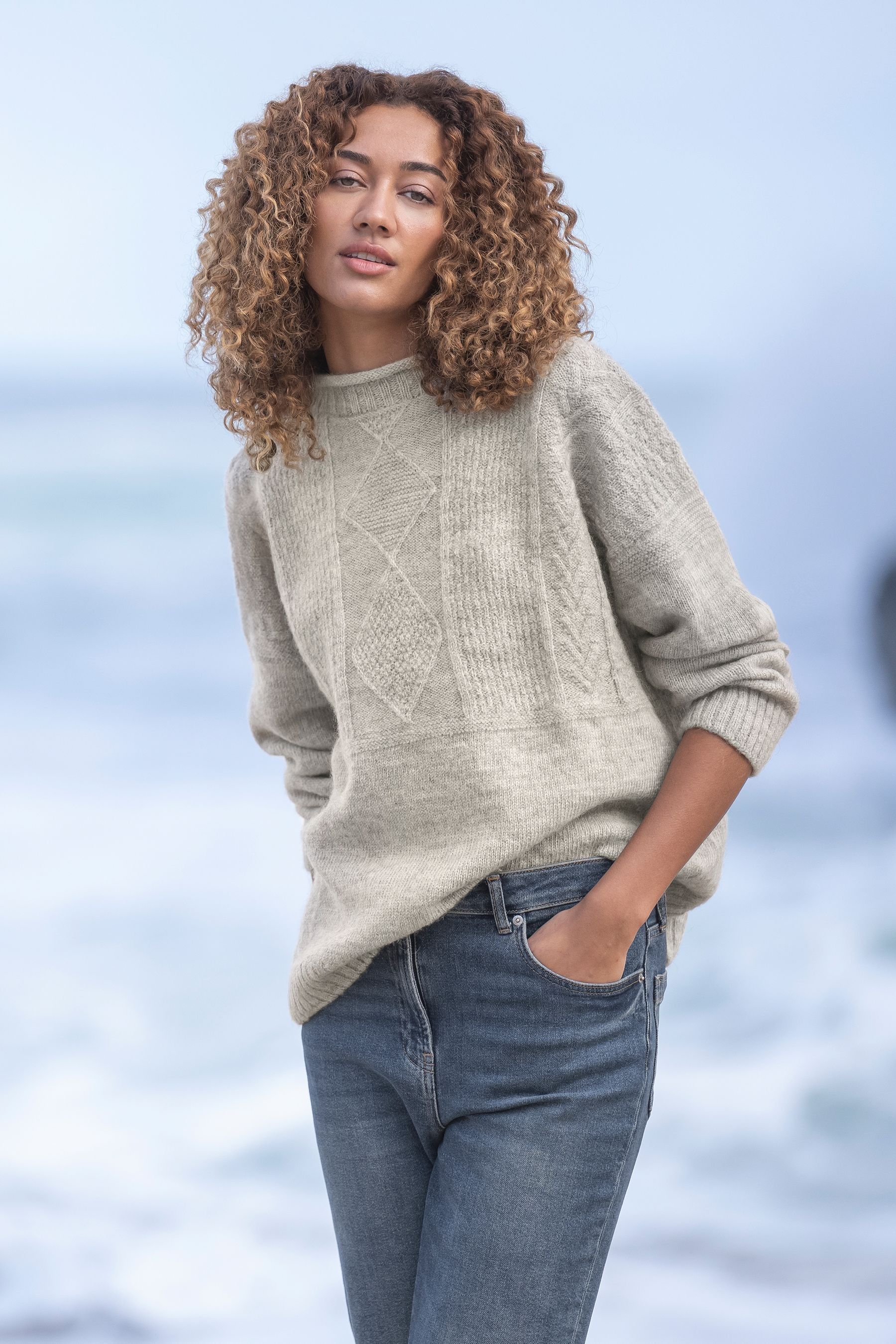 Celtic Co. Grey British Wool Gansey Jumper mediumlarge Womens