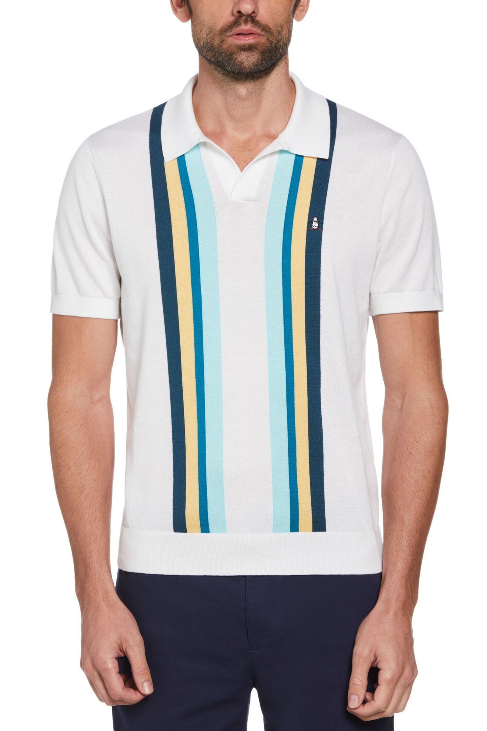 Original Penguin Textured Vertical Stripe Short Sleeve Polo Shirt - Image 1 of 2