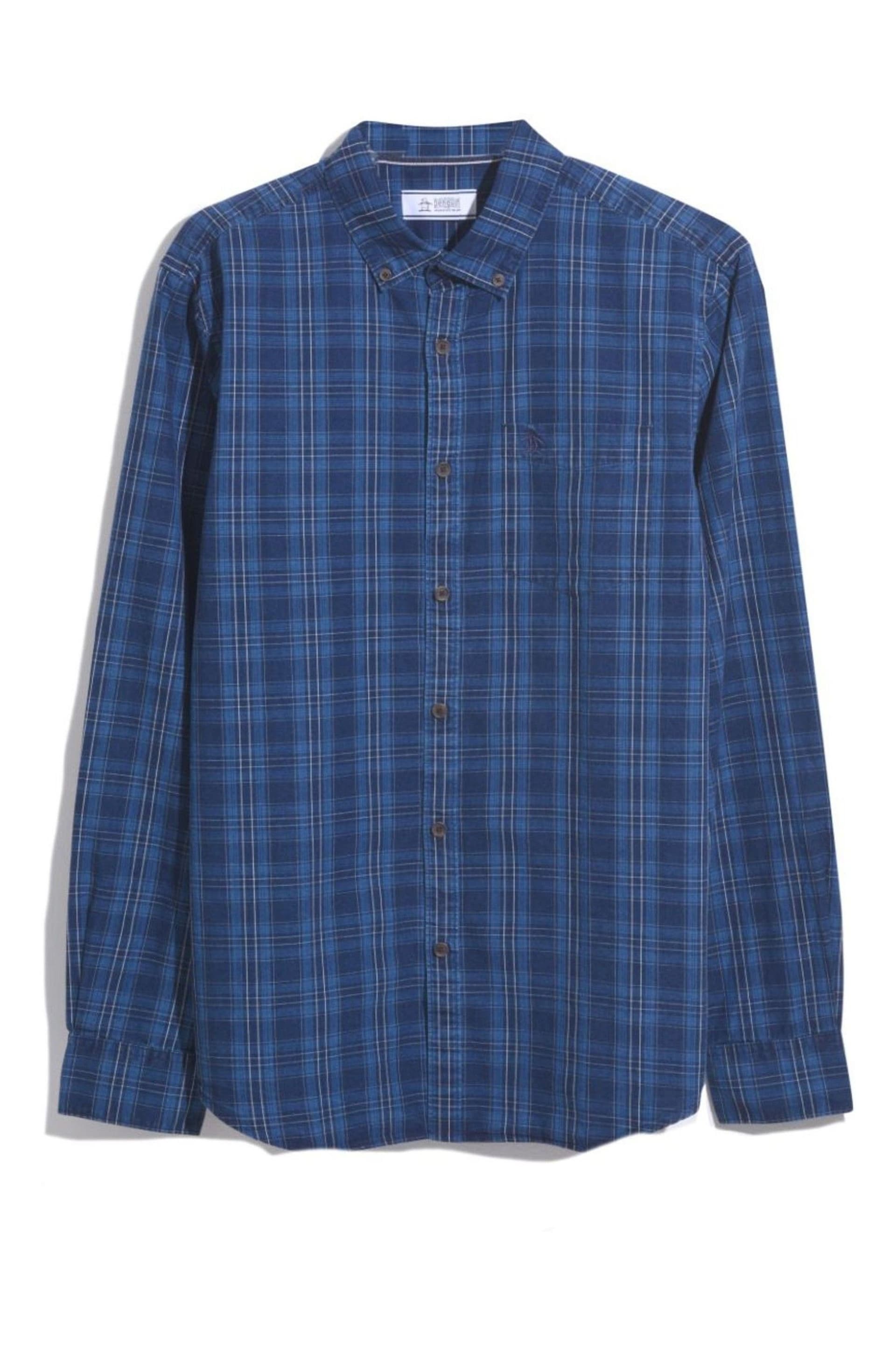 Original Penguin Indigo Blue Plaid Cotton Long Sleeve Shirt - Image 6 of 6