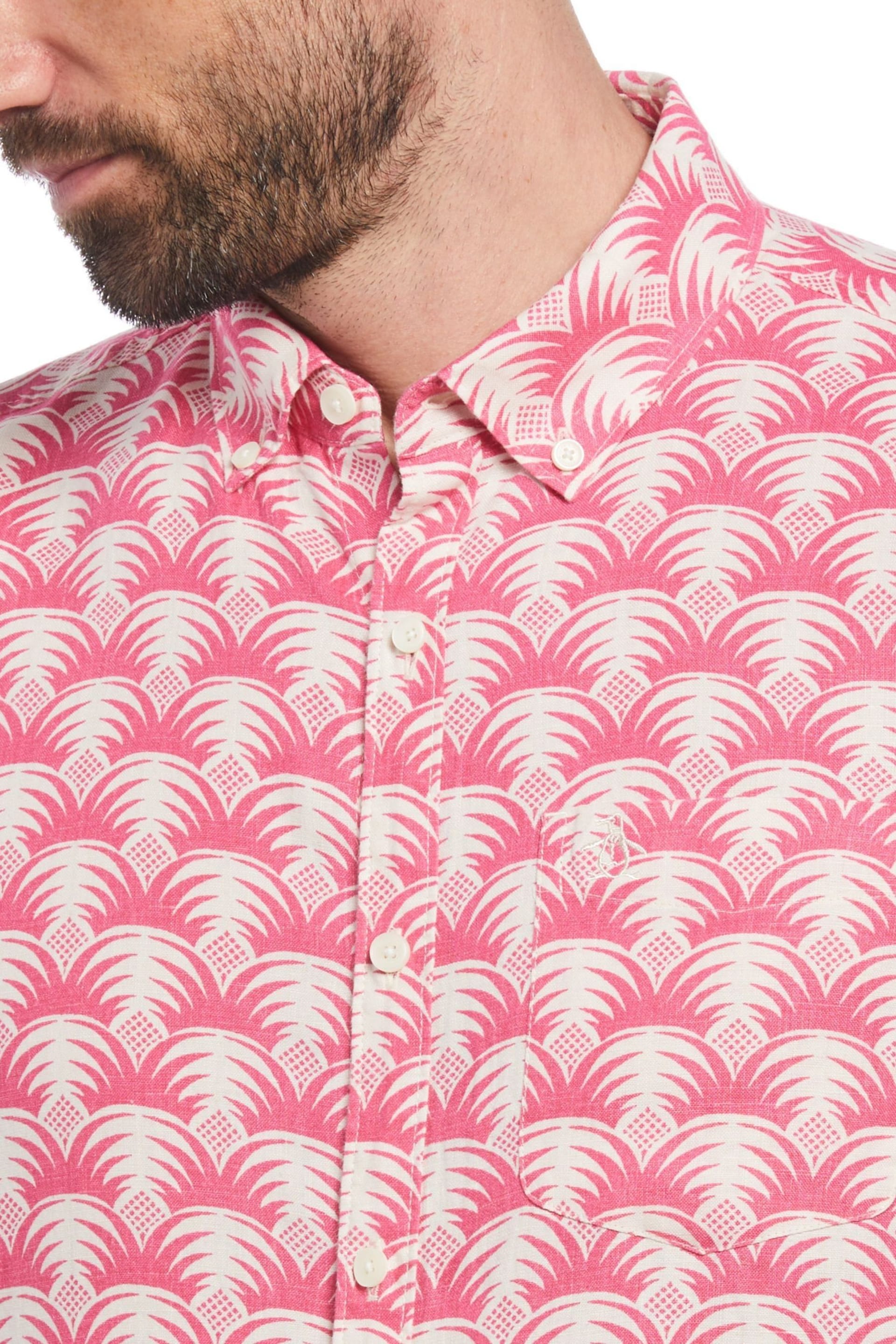 Original Penguin Delave Linen All-Over Print Short Sleeve Shirt - Image 3 of 4