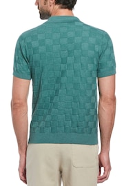 Original Penguin Green Jacquard Knit Cotton Blend Polo Shirt - Image 4 of 6