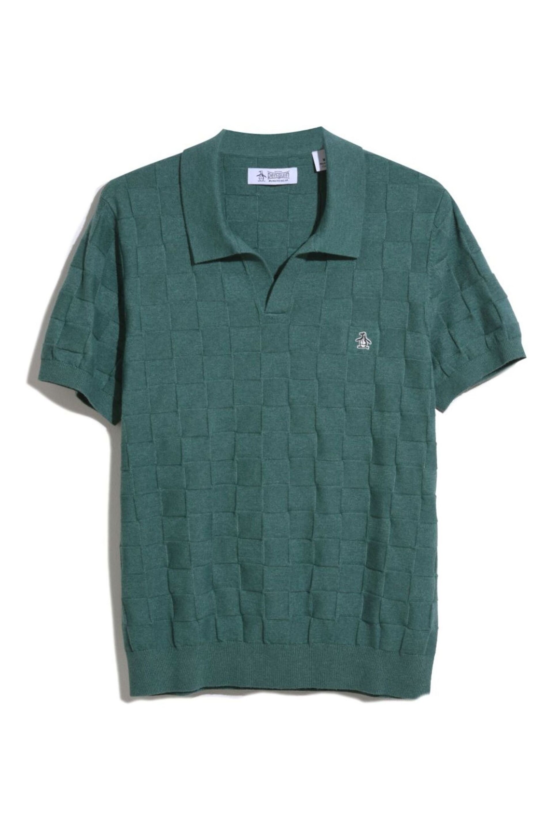 Original Penguin Green Jacquard Knit Cotton Blend Polo Shirt - Image 6 of 6