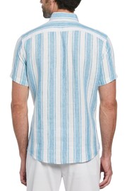 Original Penguin Blue Vertical Stripe 100% Linen Short Sleeve Shirt - Image 2 of 3