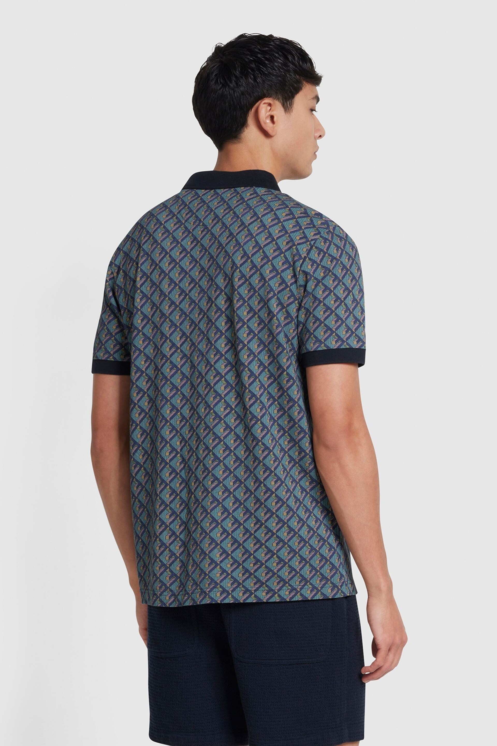 Farah Blue Heydon All-Over Print Polo Shirt - Image 2 of 4