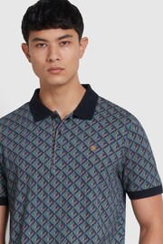 Farah Blue Heydon All-Over Print Polo Shirt - Image 4 of 4