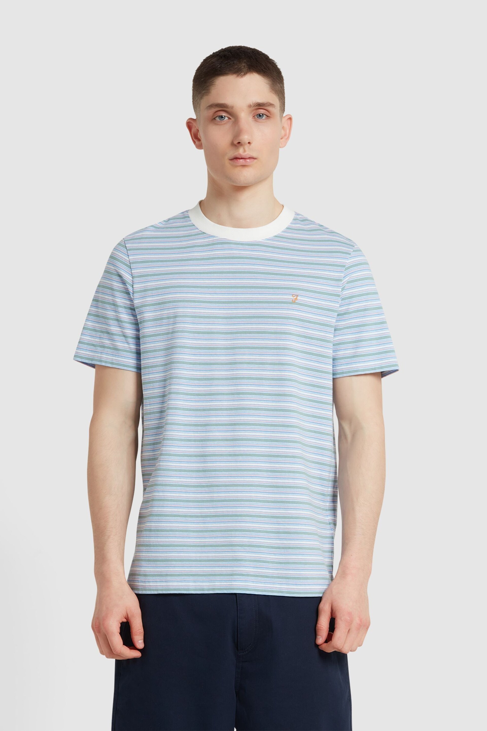 Farah Blue Danny Stripe Short Sleeve T-Shirt - Image 1 of 4