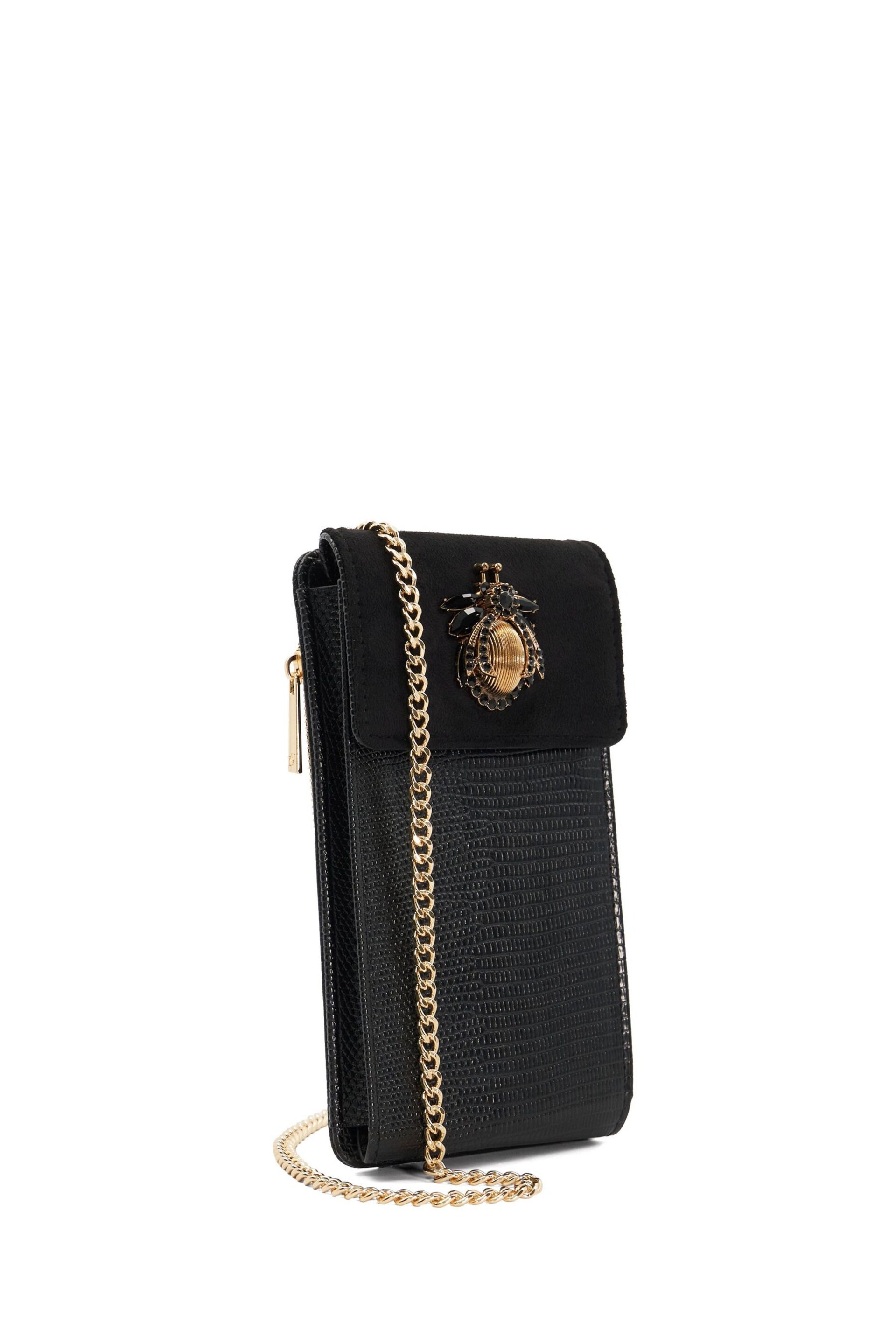 Dune London Black Saskias Bug Trim Phone Cross-Body Bag - Image 5 of 7