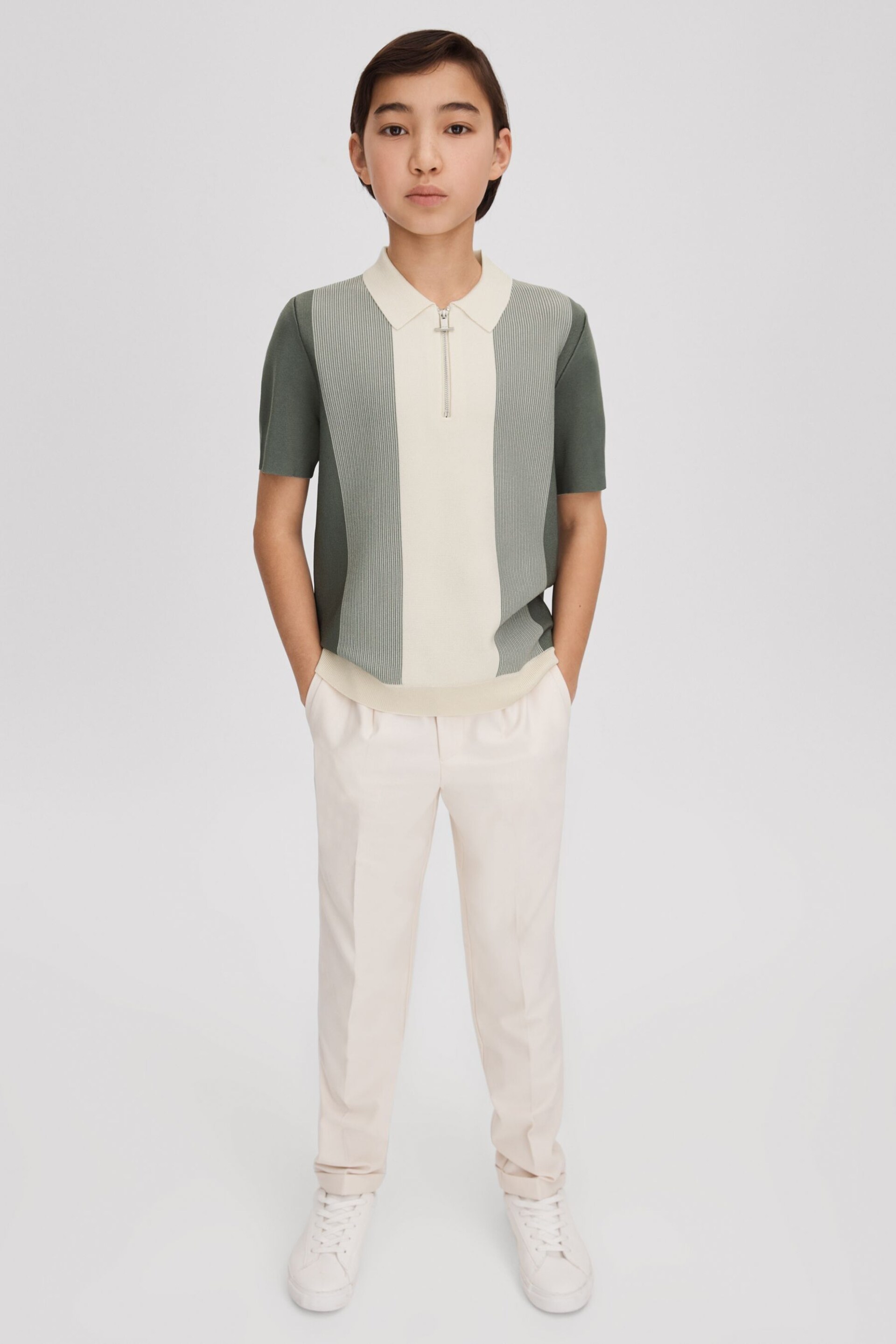 Reiss Sage Milton Senior Half-Zip Striped Polo Shirt - Image 3 of 4