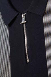 Reiss Navy Milton Senior Half-Zip Striped Polo Shirt - Image 4 of 4