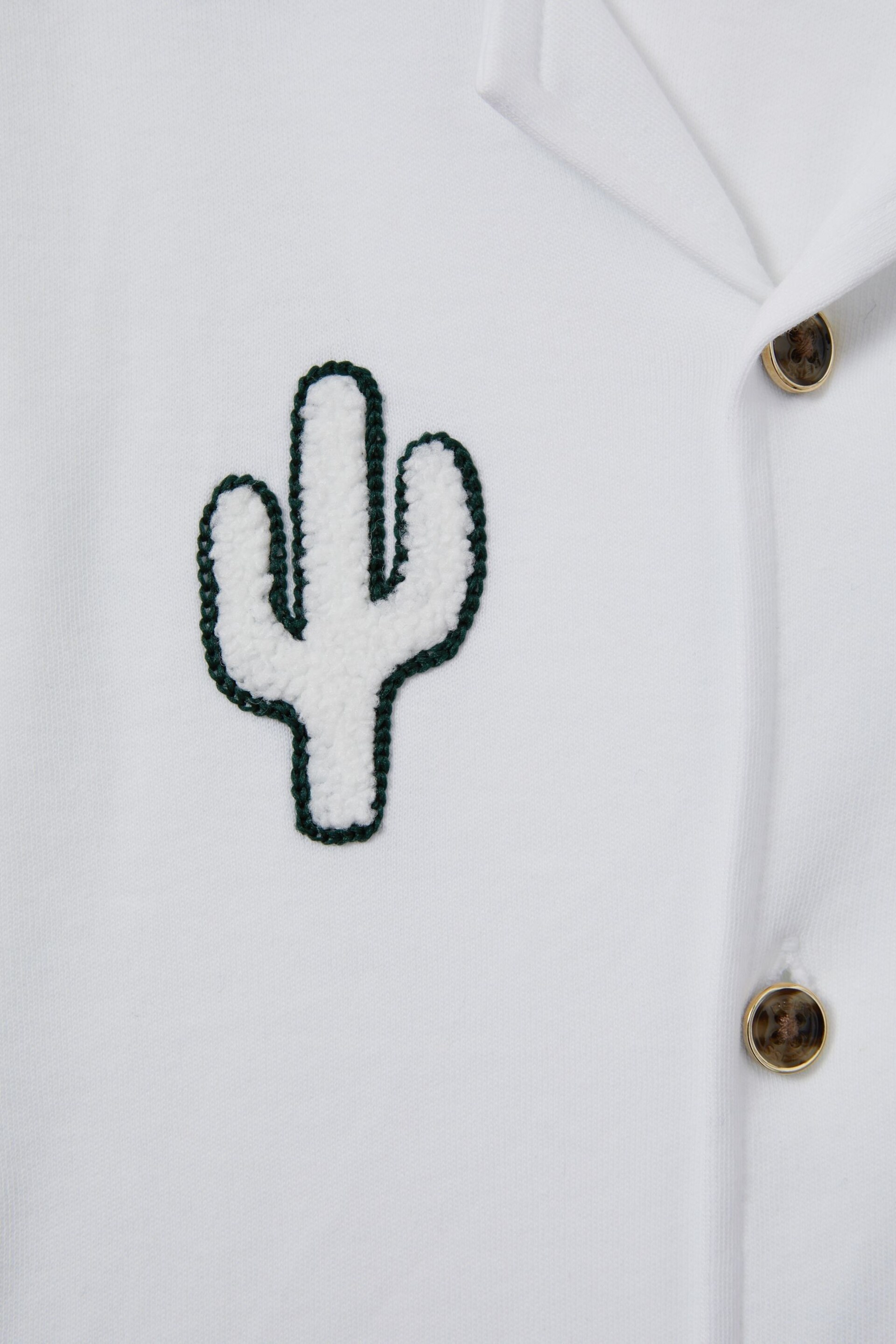 Reiss White Aurora Senior Cotton Cactus Cuban Collar Shirt - Image 4 of 4