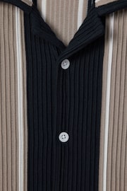 Reiss Navy/Stone Alton Junior Ribbed Cuban Collar Shirt - Image 4 of 4