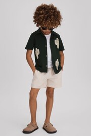 Reiss Dark Green Stan Junior Cotton Cactus Patch Cuban Collar Shirt - Image 3 of 4
