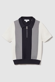 Reiss Navy Milton Junior Half-Zip Striped Polo Shirt - Image 2 of 4