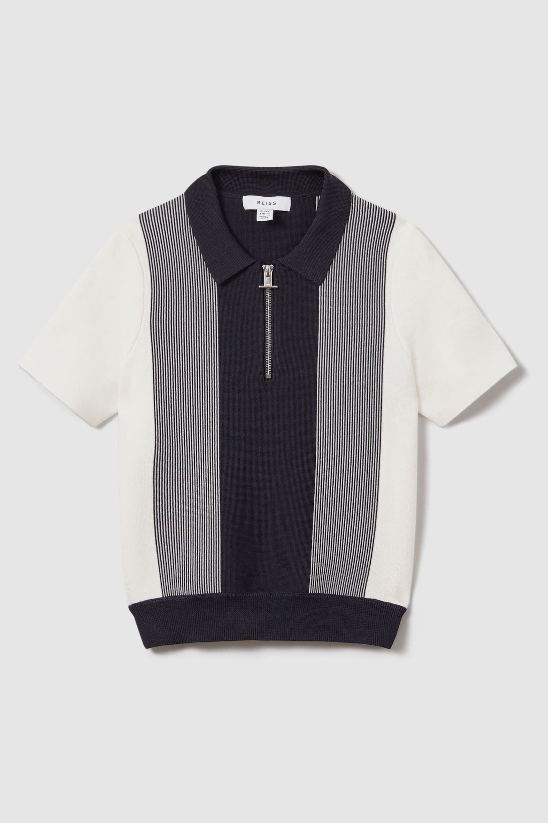 Reiss Navy Milton Junior Half-Zip Striped Polo Shirt - Image 2 of 4
