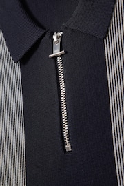 Reiss Navy Milton Junior Half-Zip Striped Polo Shirt - Image 4 of 4