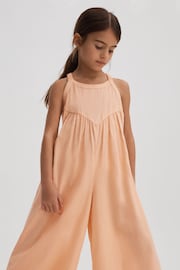 Reiss Peach Daphne Senior Cotton Linen Jumpsuit - Image 3 of 4