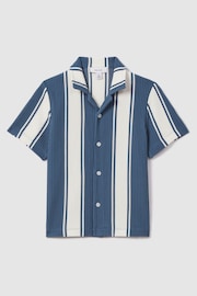 Reiss Airforce Blue/White Alton Junior Ribbed Cuban Collar Shirt - Image 2 of 4