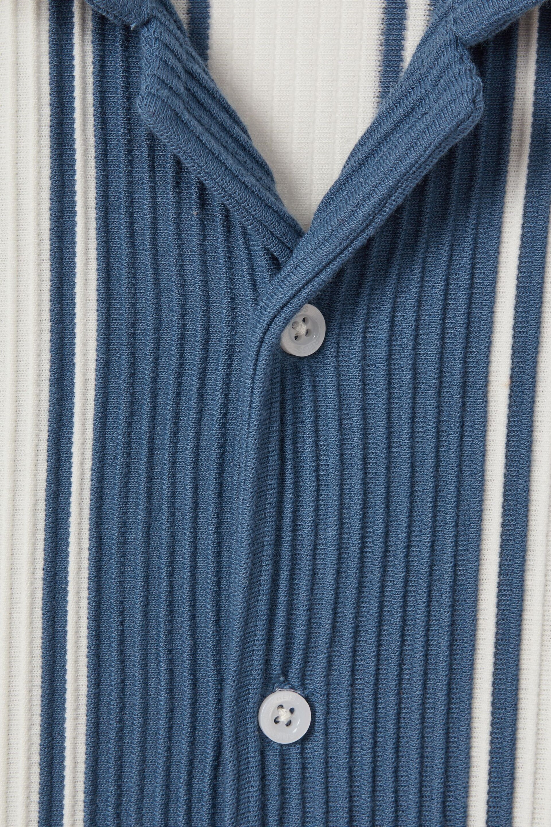 Reiss Airforce Blue/White Alton Junior Ribbed Cuban Collar Shirt - Image 4 of 4