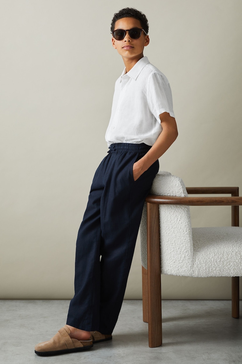 Reiss White Holiday Senior Short Sleeve Linen Shirt - Image 3 of 4