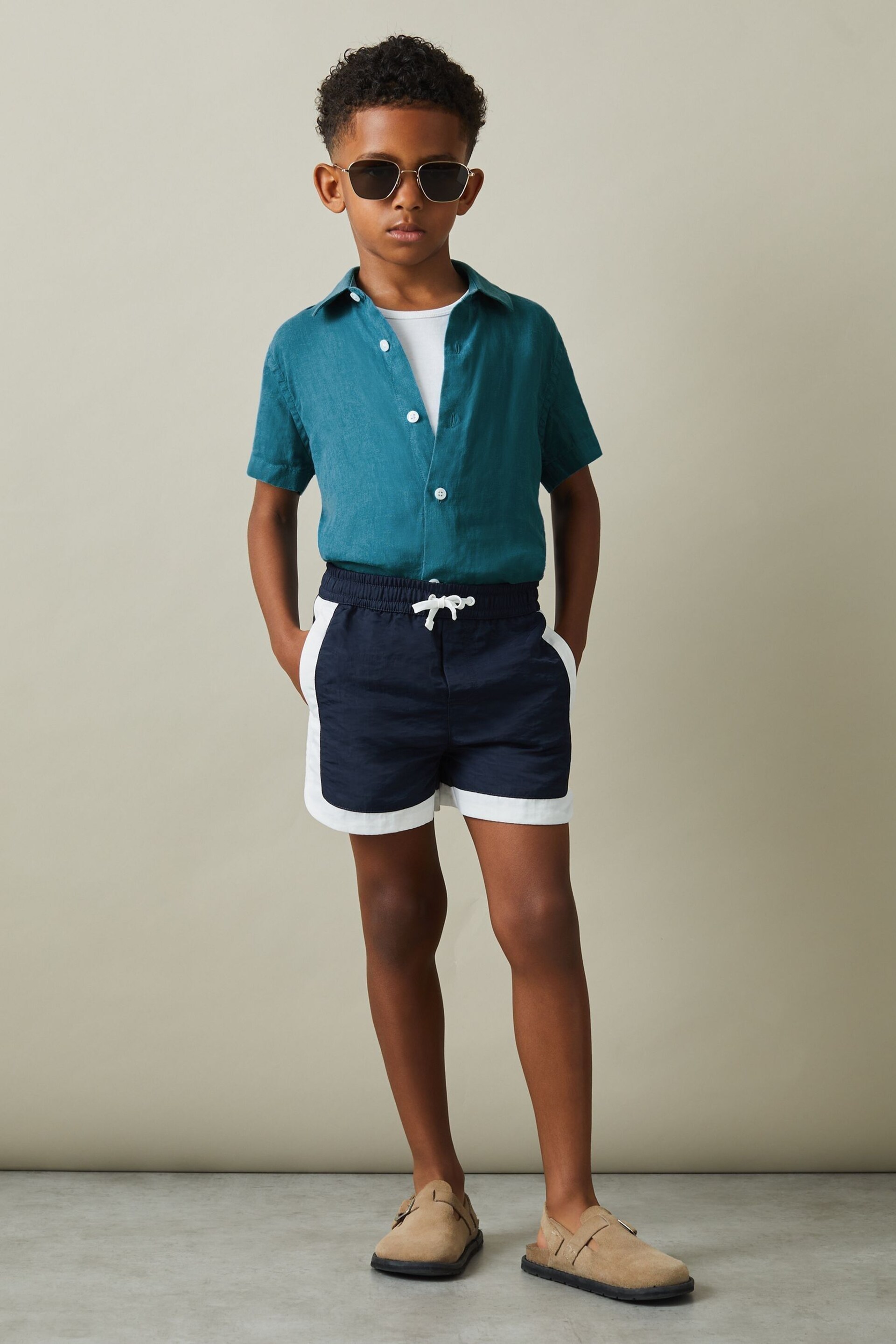 Reiss Seafoam Holiday Junior Short Sleeve Linen Shirt - Image 1 of 4