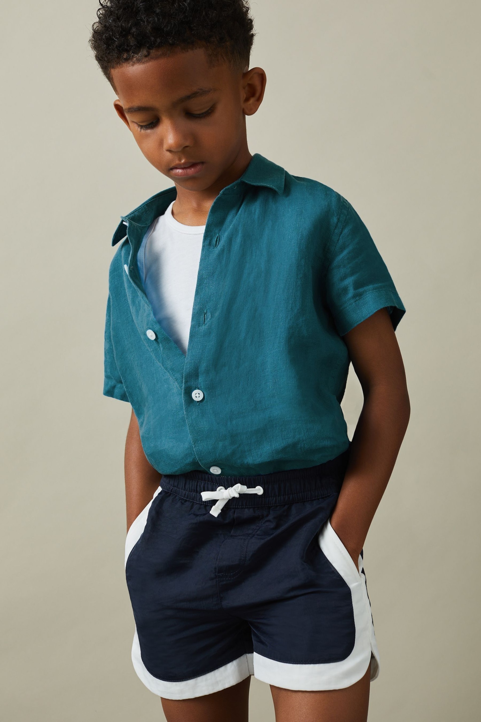 Reiss Seafoam Holiday Junior Short Sleeve Linen Shirt - Image 3 of 4