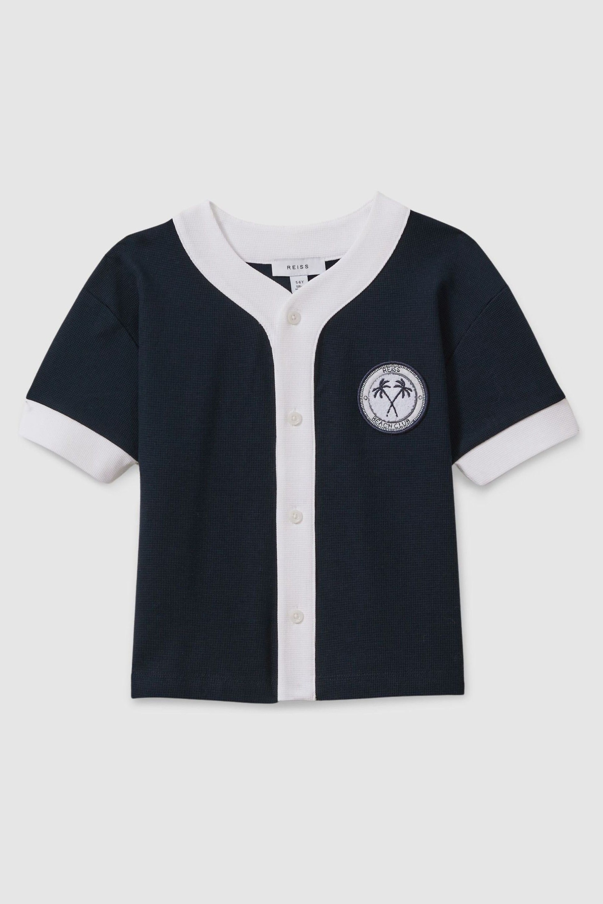 Reiss Navy/White Ark Senior Textured Cotton Baseball Shirt - Image 2 of 4