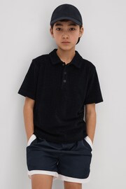 Reiss Navy Iggy Teen Towelling Polo Shirt - Image 2 of 4