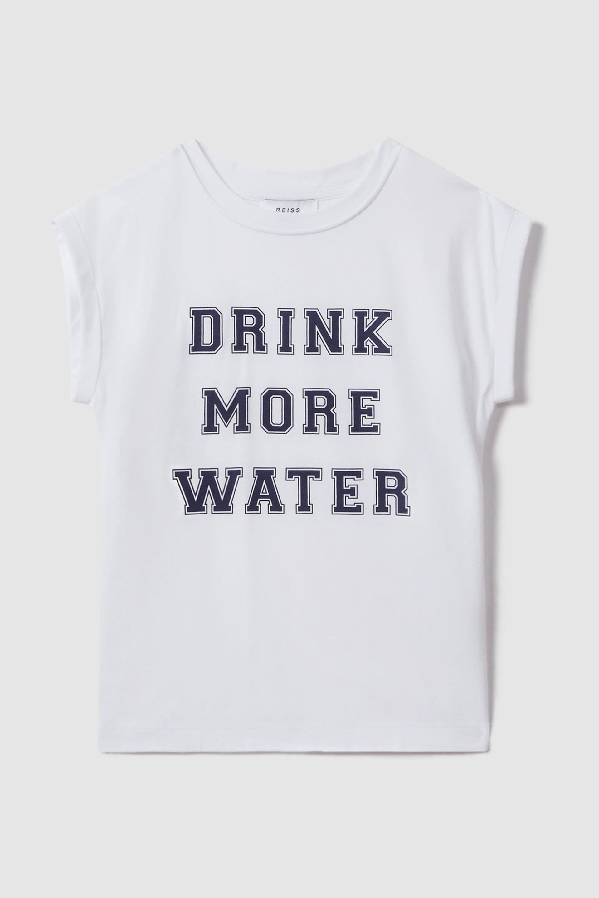 Reiss Ivory Tereza Teen Slogan Crew Neck T-Shirt - Image 1 of 4