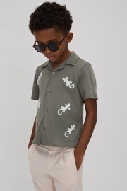 Reiss Sage/White Thar Teen Cotton Reptile Patch Cuban Collar Shirt - Image 2 of 4