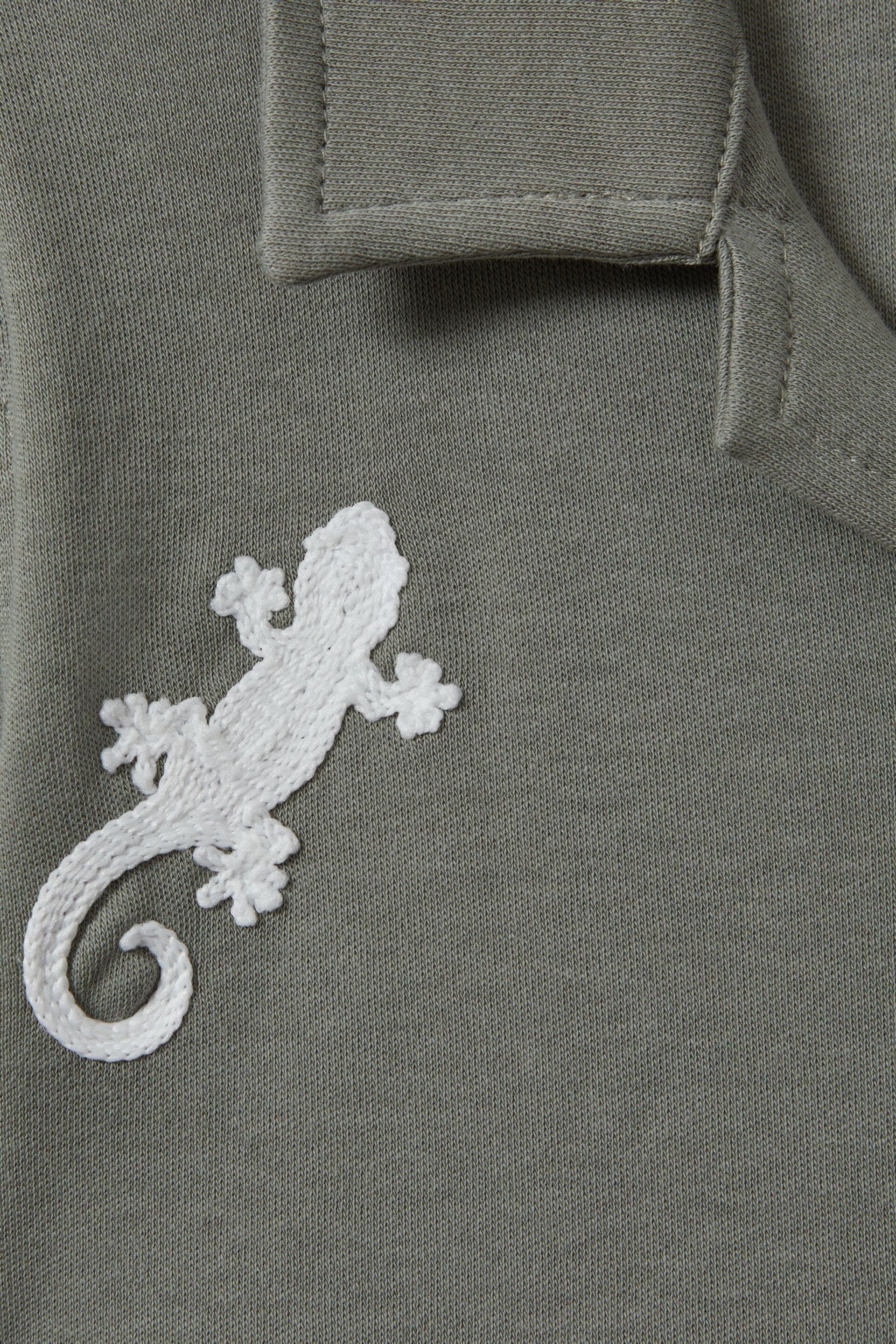 Reiss Sage/White Thar Teen Cotton Reptile Patch Cuban Collar Shirt - Image 4 of 4