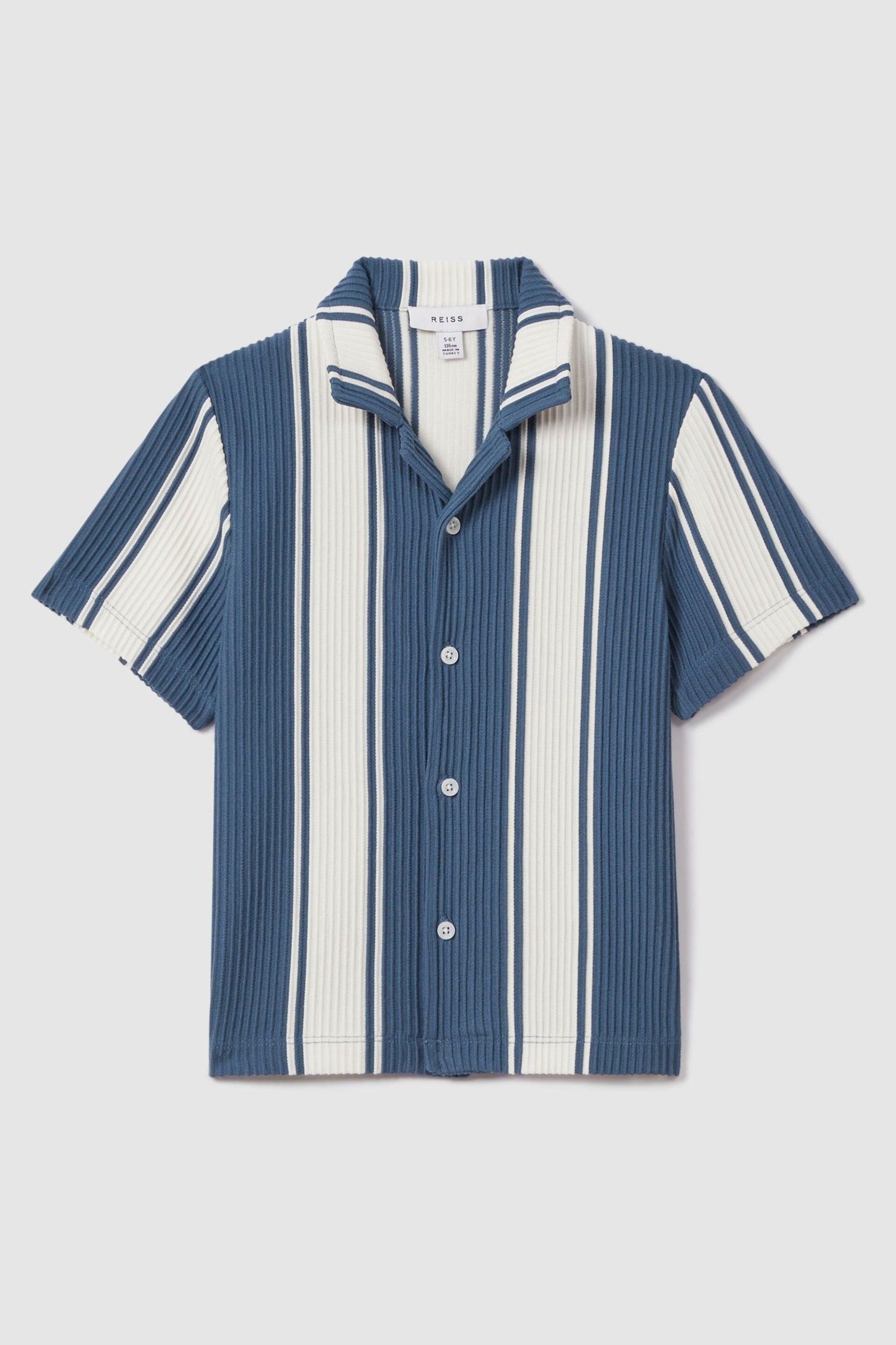 Reiss Airforce Blue/White Alton Teen Ribbed Cuban Collar Shirt - Image 1 of 4