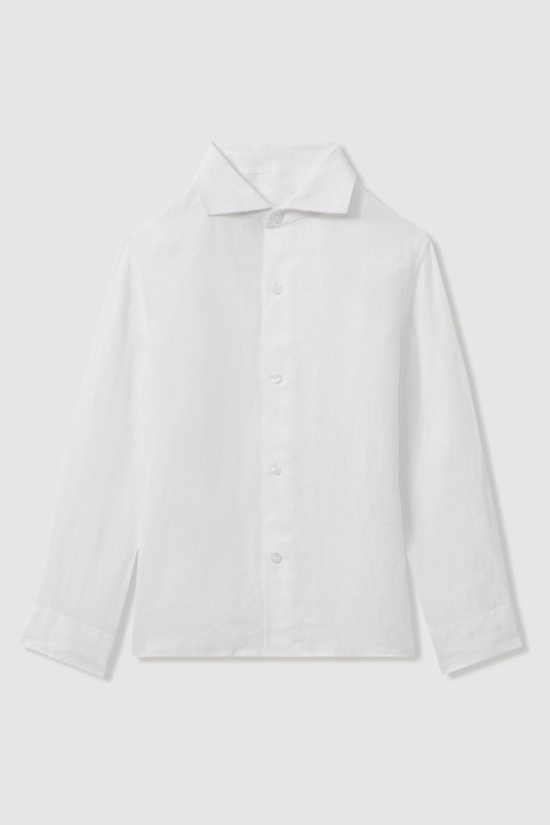 Reiss White Ruban Teen Linen Cutaway Collar Shirt - Image 1 of 5
