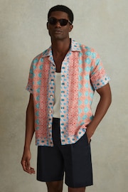 Reiss Orange Multi Pantain Linen Printed Cuban Collar Shirt - Image 3 of 6